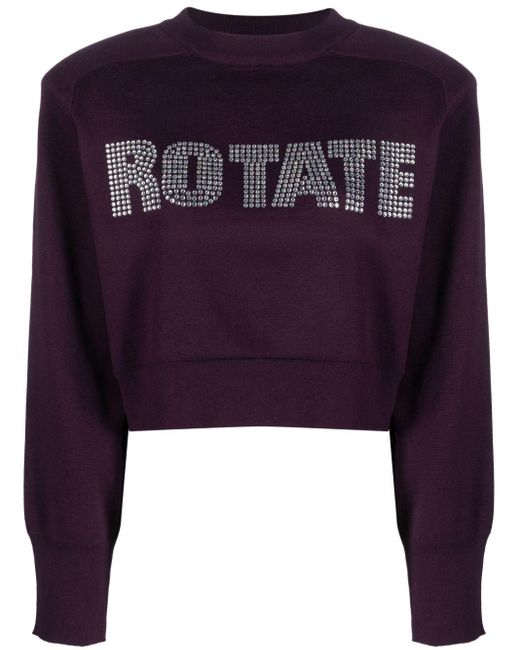 ROTATE BIRGER CHRISTENSEN Purple Logo-embellished Cropped Sweatshirt