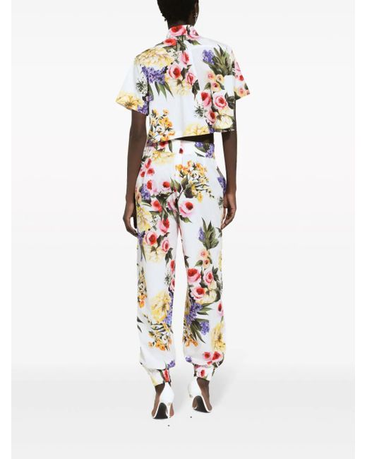 Dolce & Gabbana White Floral Crop Shirt