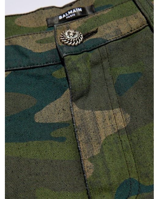 Balmain Green Short In Denim Camouflage for men