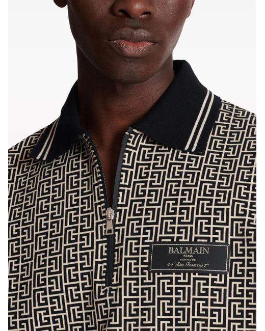 Balmain Multicolor Zipped Monogram Polo Shirt for men