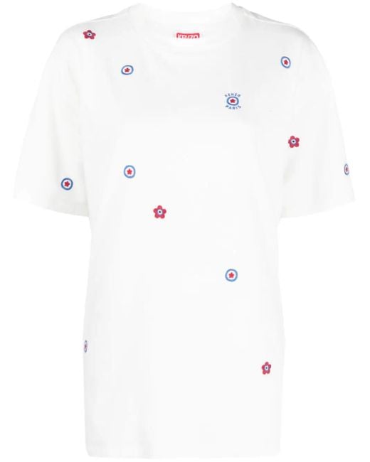KENZO White Logo-embroidered Lyocell T-shirt