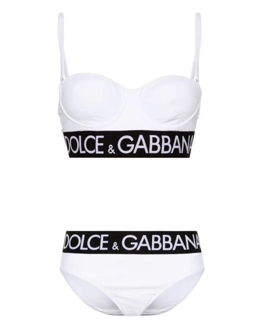 Dolce & Gabbana White Dg Logo-band Bikini Set