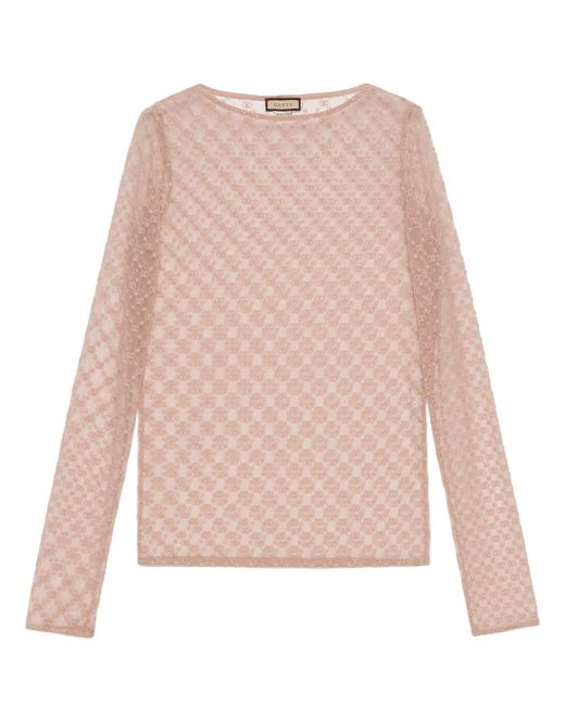 Gucci Pink GG-embroidered Tulle Blouse