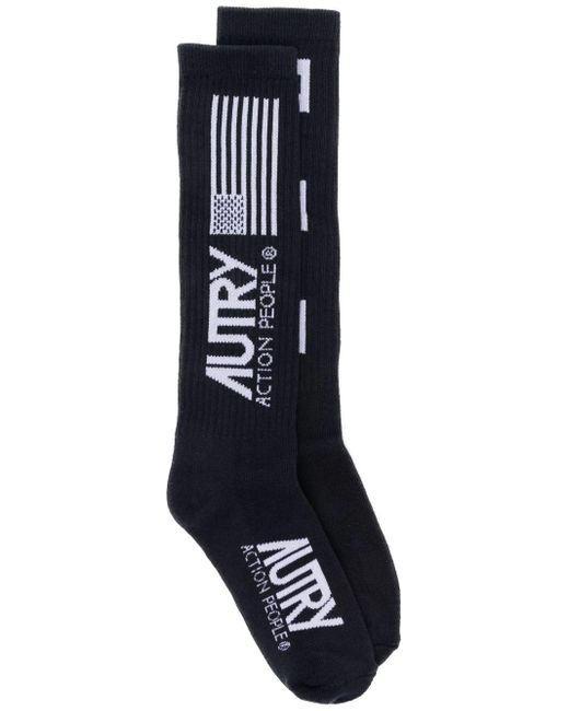 Autry Blue Intarsia-knit Ribbed Socks for men