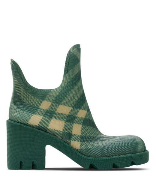 Burberry Green Check Rubber Marsh Heel Boots 65