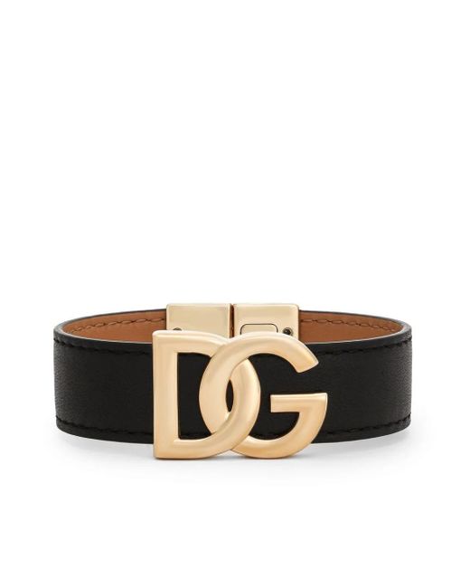 Dolce & Gabbana Black Calfskin Bracelet With Dg Logo for men