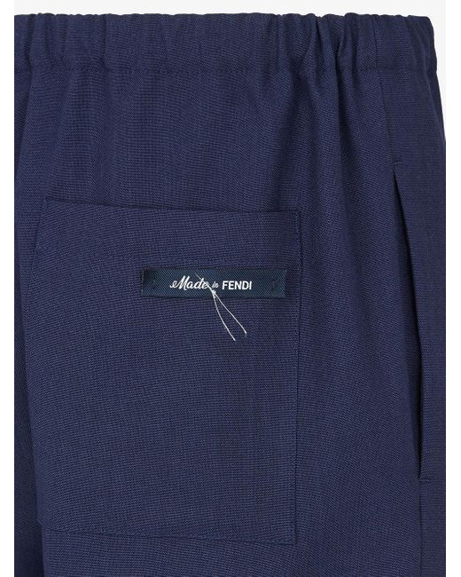 Fendi Blue Pantaloni In Lana for men