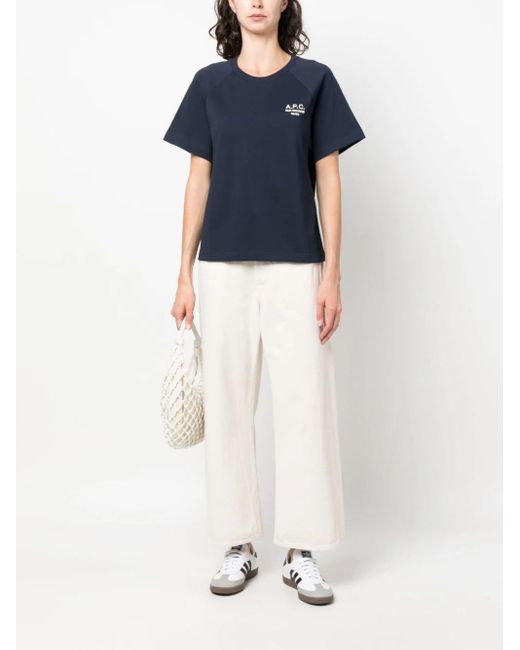 A.P.C. Blue Logo-embroidered Cotton T-shirt