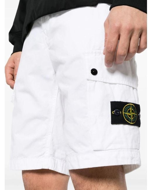 Stone Island White Slim Fit Cargo Shorts ‘Old’ Treatment for men