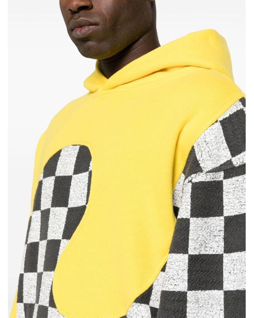 ERL Yellow Checked Swirl Hoodie for men