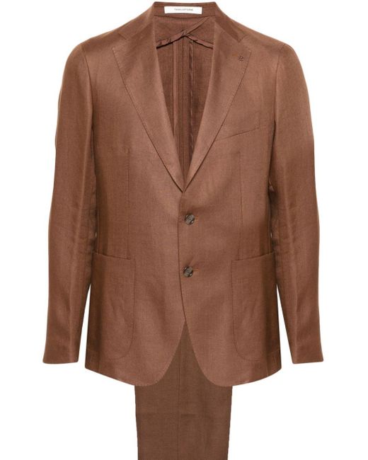 Tagliatore Brown Linen Single-breasted Suit for men