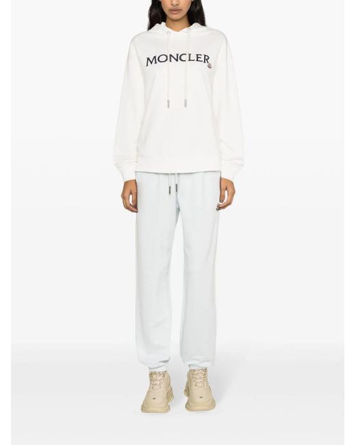Moncler White Logo-embroidered Hooded Cotton Sweatshirt