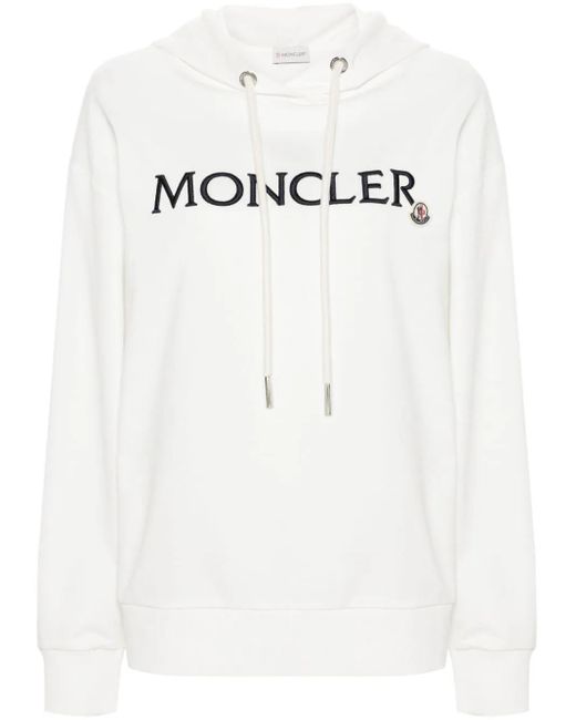 Moncler White Felpa Con Cappuccio E Logo