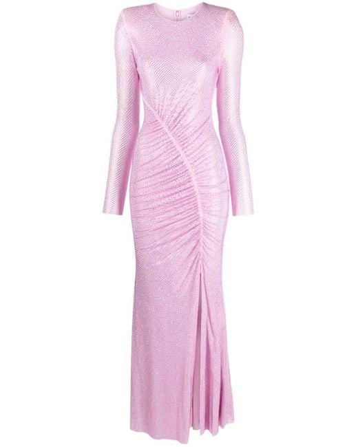 Self-Portrait Pink Rhinestone-embellished Mesh Maxi Dress