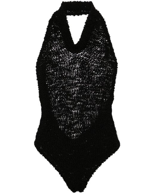 Alexandre Vauthier Black Open-back Crochet Bodysuit