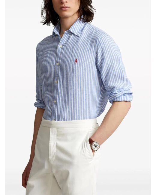 Polo Ralph Lauren Blue Polo Pony-embroidered Linen Shirt for men