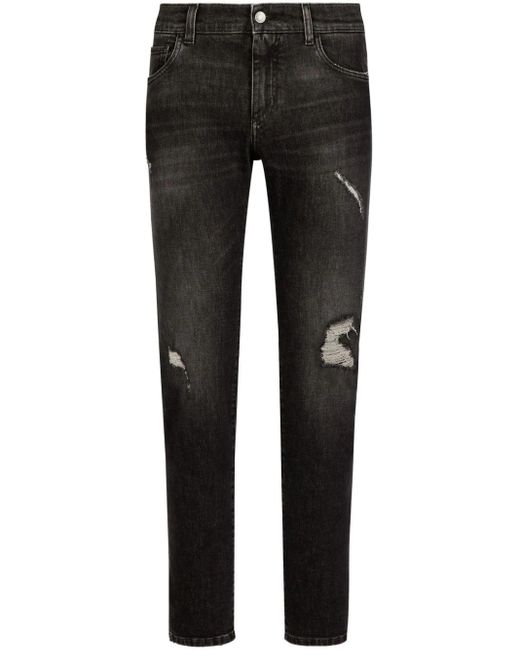 Jeans slim con effetto vissuto di Dolce & Gabbana in Black da Uomo