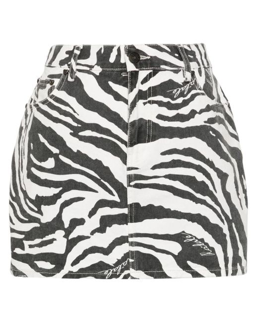 ROTATE BIRGER CHRISTENSEN Black Zebra-print Organic Cotton Mini Skirt