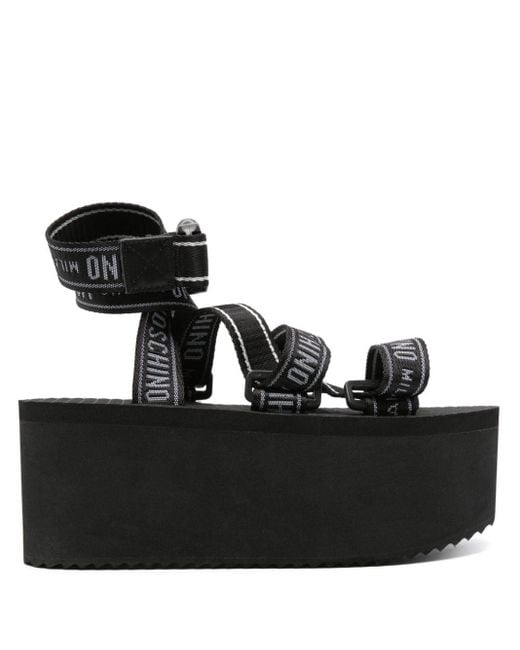 Moschino Black Logo-Strap Platform Sandals