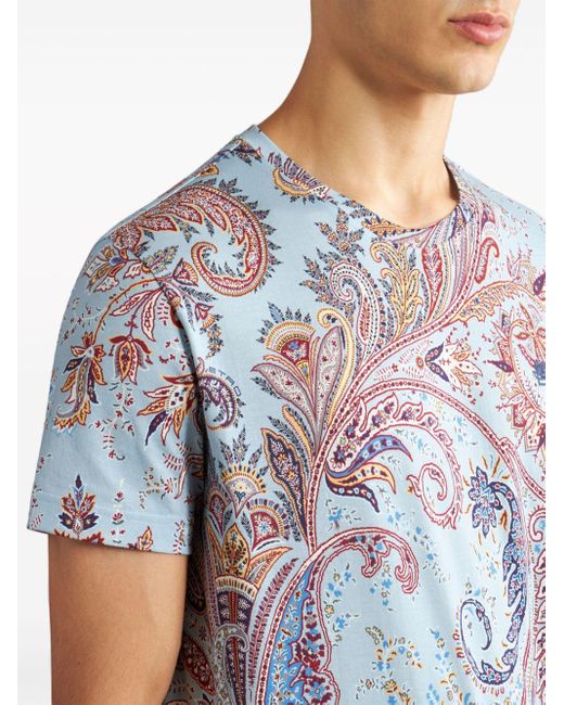 Etro Blue T-Shirt With Paisley Print for men