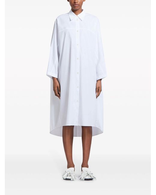 Marni White Long-sleeved Cotton Shirtdress