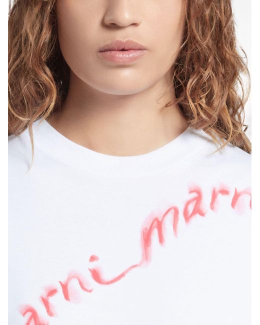 Marni White T-shirt Con Logo A Onde