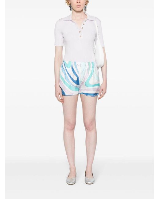 Emilio Pucci Blue Marmo-print Silk Shorts