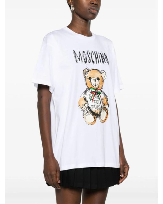 Moschino White Teddy Bear-Print Cotton T-Shirt