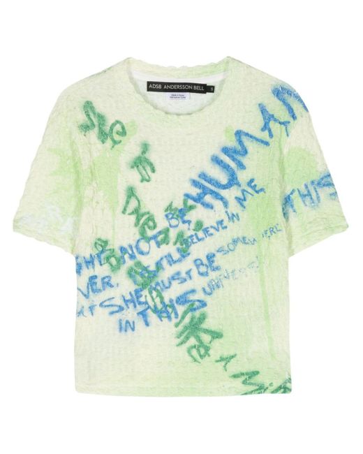 ANDERSSON BELL Blue Jenny Sprayed-effect Cropped T-shirt