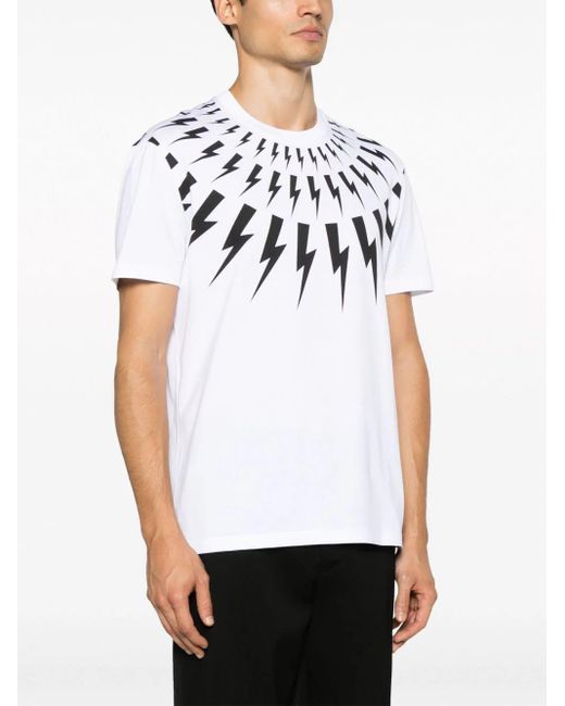 T-shirt con stampa thunderbolt di Neil Barrett in White da Uomo