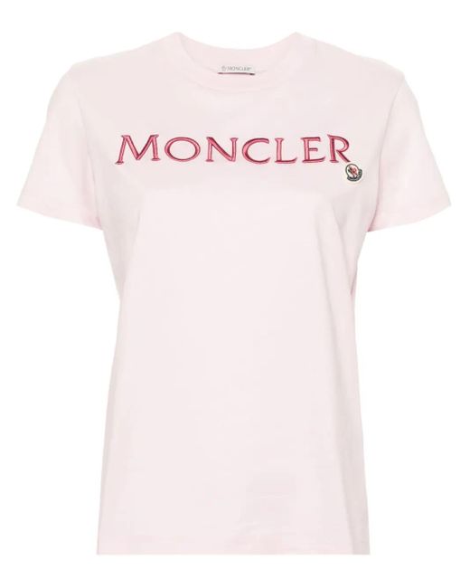 T-shirt con logo goffrato di Moncler in Pink