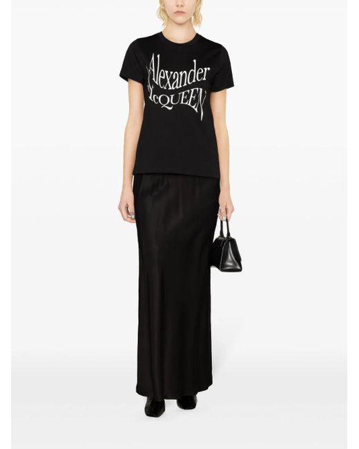 Alexander McQueen Black T-shirt Con Stampa Frontale