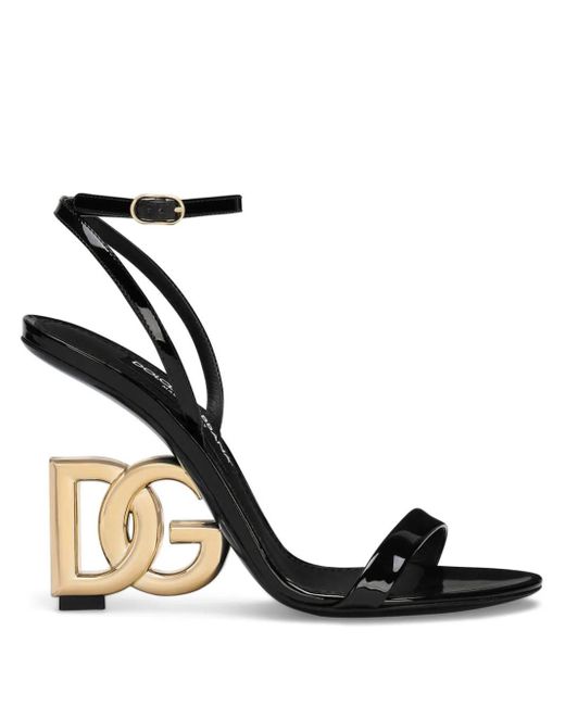 Dolce & Gabbana Black Dg Leather Sandals - Women's - Calf Leather/goat Skin/viscose