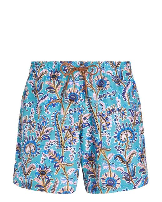 Etro Blue Floral-print Swim Shorts for men