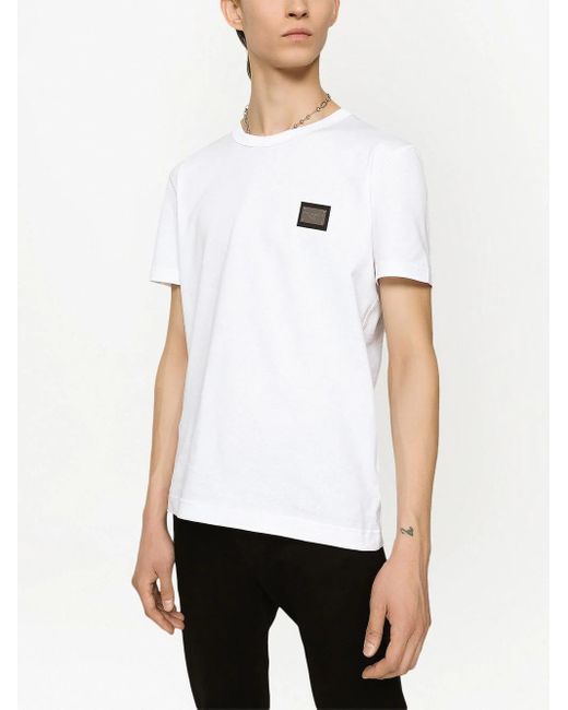 Dolce & Gabbana White Logo-plaque Short-sleeve T-shirt for men