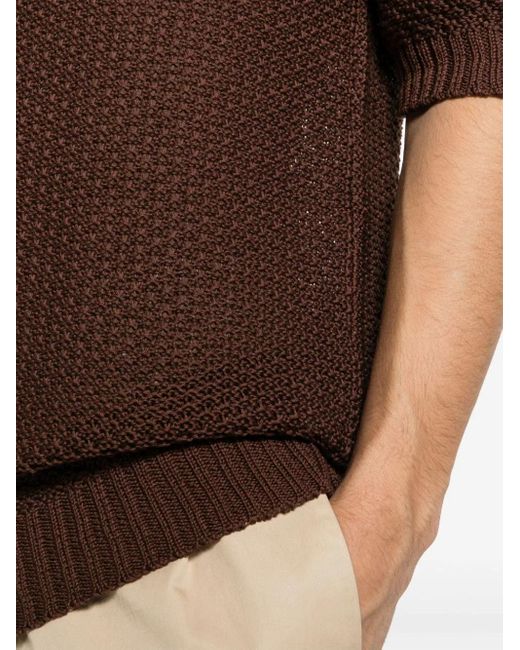 Tagliatore Brown Asher Crochet-knit Polo Shirt for men