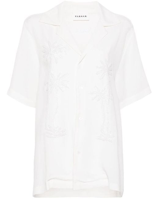 P.A.R.O.S.H. White Bead Embellished Camp-collar Shirt