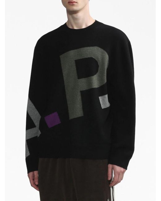 A.P.C. Black Logo-intarsia Merino-wool Sweater for men