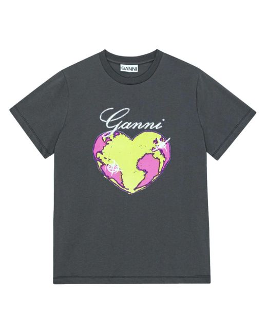 Relaxed heart t-shirt di Ganni in Gray