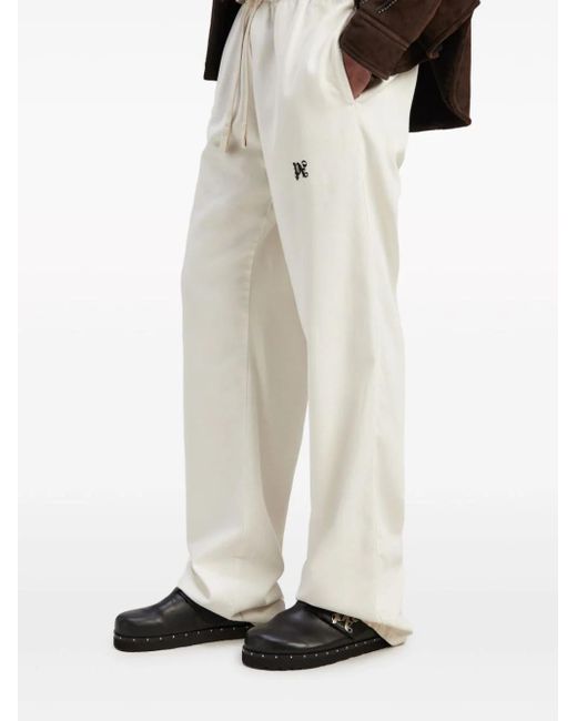 Palm Angels White Drawstring Cotton Trousers for men