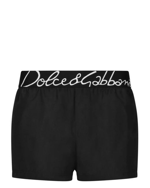 Dolce & Gabbana Black Short Swim Trunks With Logo for men