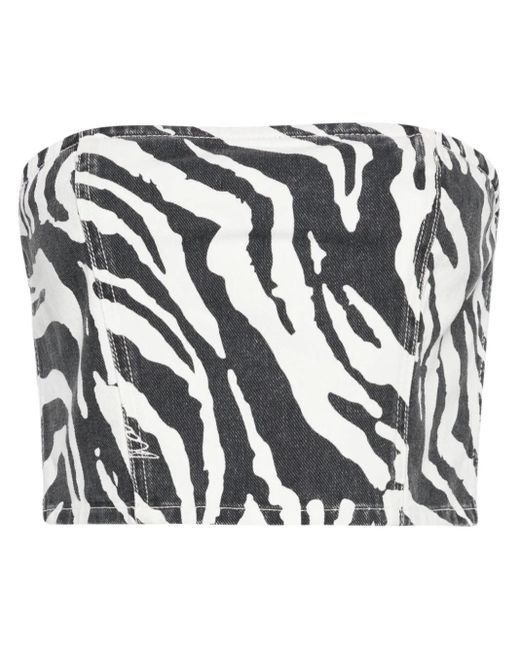 ROTATE BIRGER CHRISTENSEN White Zebra-print Denim Cropped Top