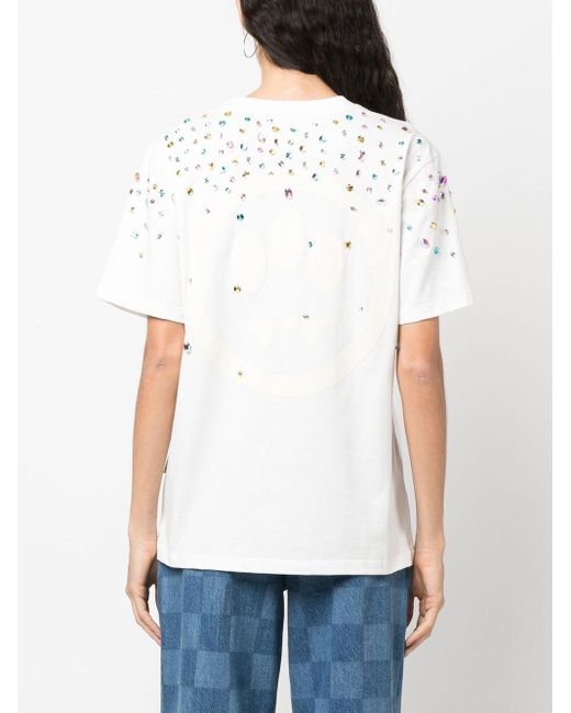 Barrow White Crystal-embellished Cotton T-shirt