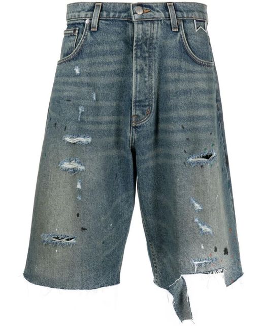 Rhude Blue Shorts In Denim Invecchiato for men