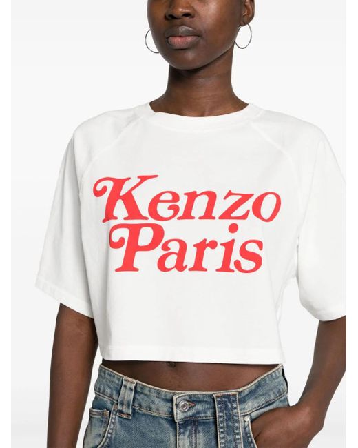 T-Shirt Crop Con Stampa di KENZO in Red