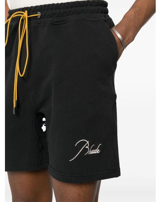 Rhude Black Logo-embroidered Piqué Shorts for men