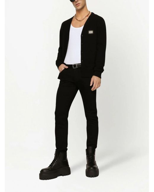 | Jeans in cotone stretch modello slim con placca logo | male | NERO | 54 di Dolce & Gabbana in Black da Uomo
