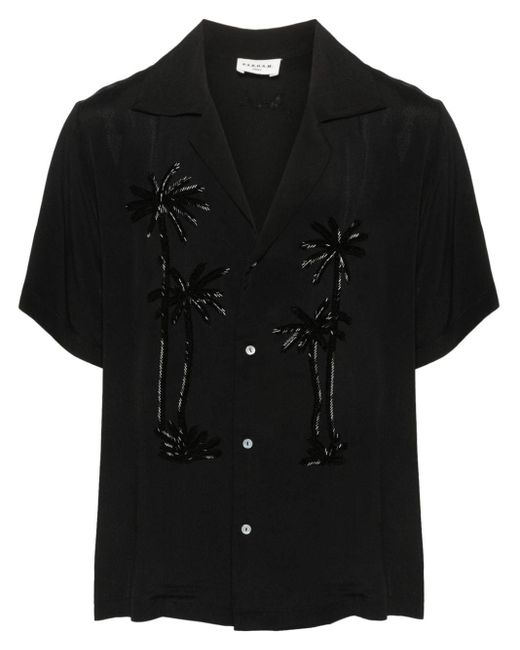 P.A.R.O.S.H. Black Bead Embellished Camp-Collar Shirt