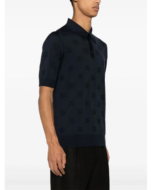 Dolce & Gabbana Blue Dg Logo Silk Shirt for men