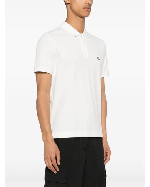 C P Company White Stretch Piquet Slim Polo Shirt for men